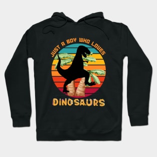 Retro Just a Boy Who Loves Dinosaurs Tyrannosaurus Rex Hoodie